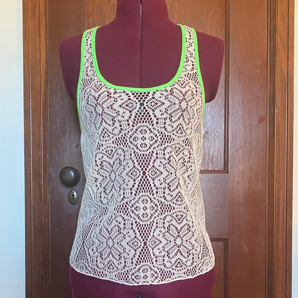 dELiA*s Lace Tank Top with Bright Green Trim